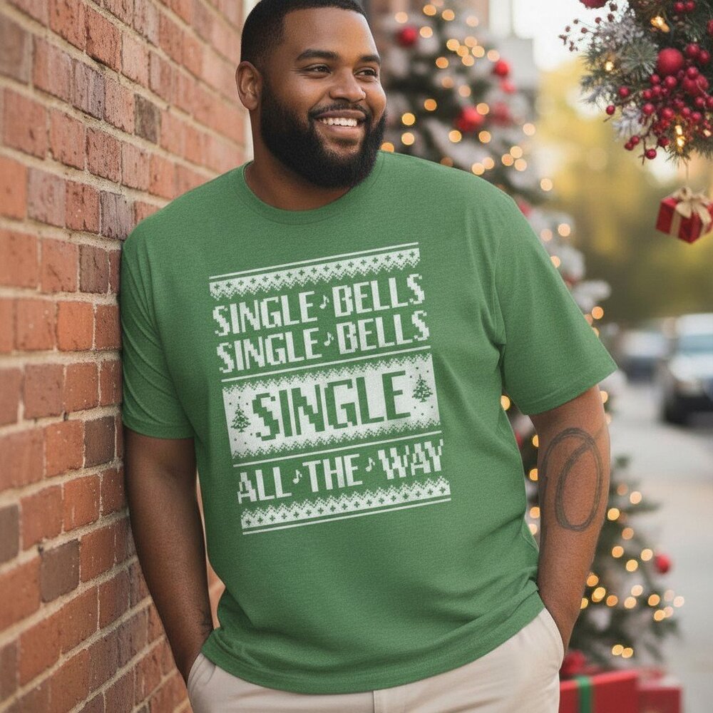 Men's Big & Tall Single Bells Single All The Way Funny Christmas Dating T-Shirt